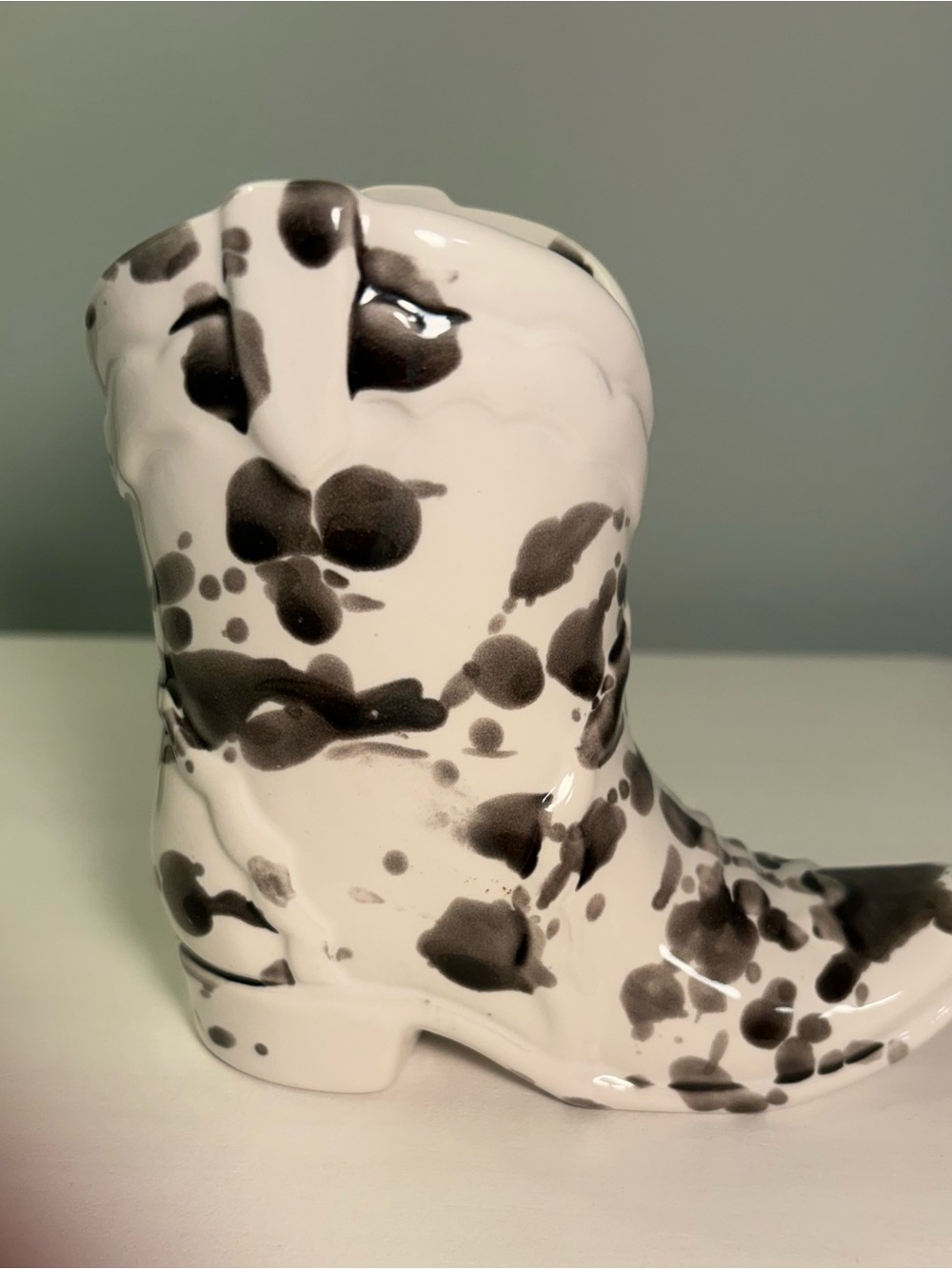 Tyler Paddywax boot-White and Black Speckled Ceramic Boot Vase - Home Accents
